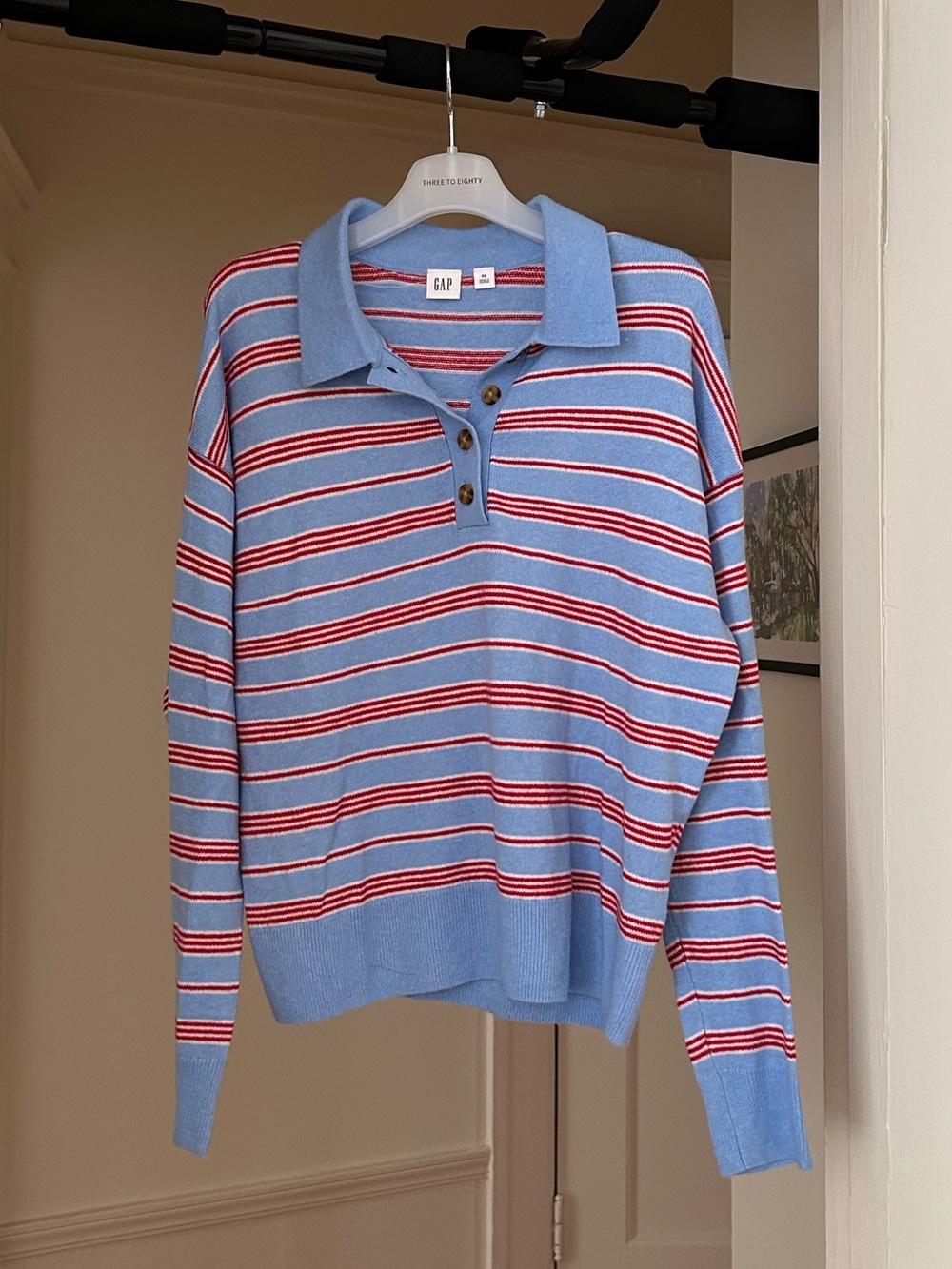 GAP Light Blue Polo Sweater with Red & White Stripes